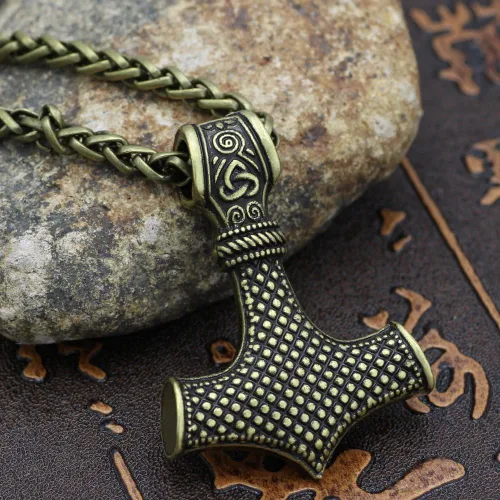 Vista 3 de TTKP - Collar con colgante de martillo de Viking Norse Thor Mjolnir para hombre, escandinavo