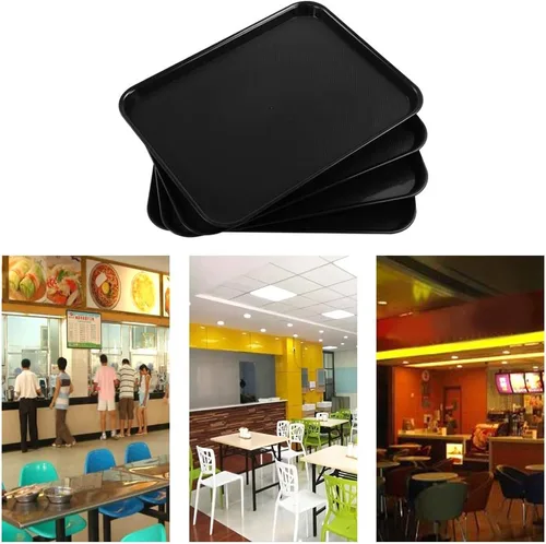 Vista 7 de Bandejas de plástico de comida rápida, bandejas de cafetería, paquete de 4 bandejas para servir (negro)