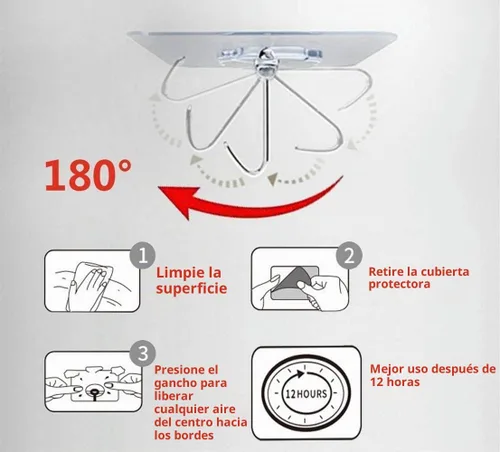 Vista 3 de Ganchos adhesivos transparentes de 30 libras (máximo), impermeables y resistentes al aceite, reutilizables, sin costuras, gancho de pared resistente