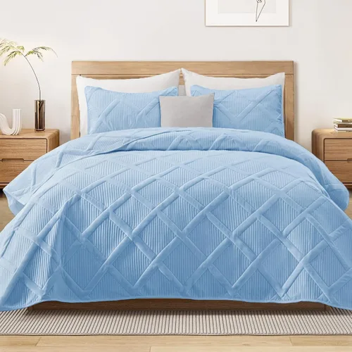 Vista 19 de Exclusivo Mezcla Twin Size Quilt Set, Black Soft Bedspreads with 1 Pillow Sham, Modern Striped Pattern, Lightweight Bedding Set Coverlets for All