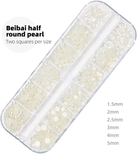 Vista 3 de Perlas planas para uñas, perlas blancas para arte de uñas, perlas de uñas de color AB para arte de uñas, perlas de joyería para uñas, con bolígrafo