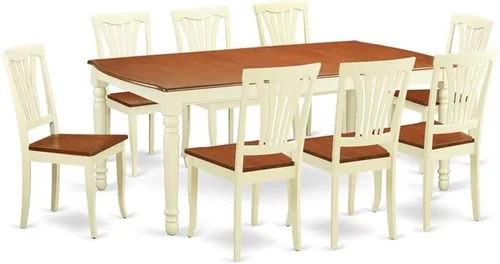 Vista 14 de East West Furniture DOAV9-BCH-LC - Juego de mesa de comedor de 9 piezas, incluye una mesa rectangular de madera con hoja de mariposa y 8 sillas