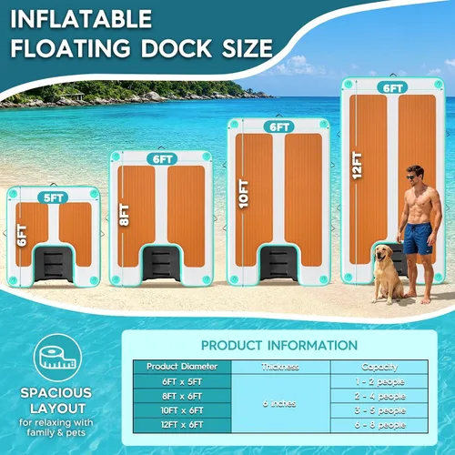 Vista 5 de AWEMUFA Muelle flotante inflable con rampa de 5 pies/6 pies/8 pies/10 pies, plataforma flotante flotante, tapete flotante de isla flotante, flotador
