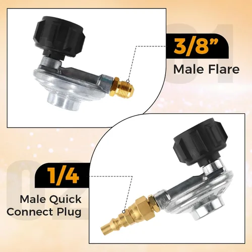 Vista 2 de Regulador rápido de gas propano de 1/4 pulgadas, adaptador de conexión rápida de tanque de propano QCC1 con convertidor de enchufe de conector