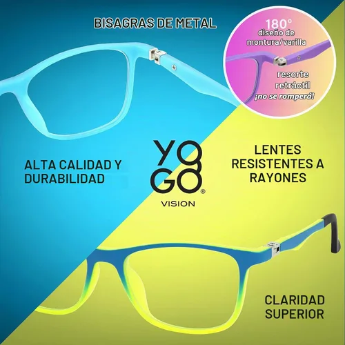 Vista 3 de Yogo Vision Kids Blue Light Blocking Glasses Computer Eyeglasses Boys Girls Square Frames Anti Strain Reduce Glare Paquete de 1: azul fundido a