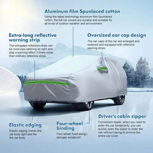 Vista 7 de La funda completa para automóvil de 6 capas es impermeable para todo tipo de clima, universal en todas las estaciones, prevención de nieve