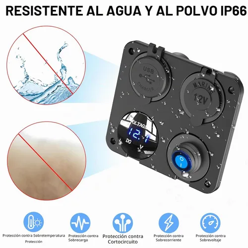 Vista 5 de Panel de Enchufe de Salida USB 12V: (4 en 1) Cargador USB C 12V de 58W Dual PD3.0 150W Enchufe de Encendedor de Cigarrillos Marino 12V Divisor