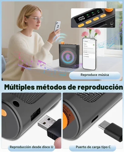 Vista 5 de Tearstone Amplificador de voz para profesores con micrófono de solapa magnético inalámbrico, altavoz recargable portátil Bluetooth, 2 micrófonos
