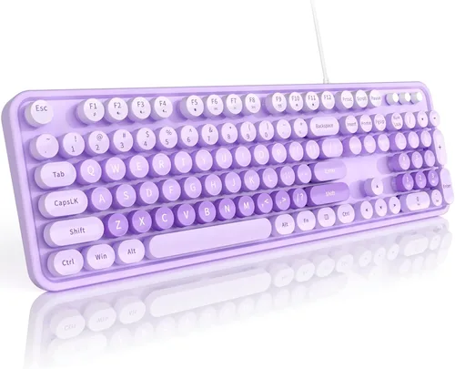 Vista 15 de MOFII Teclados de computadora con cable, teclado USB de tamaño completo Plug Play, bonito teclado estético colorido con soportes plegables