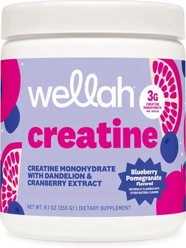 Vista 13 de Wellah Creatina para mujer (50 porciones) Blue Hawaii - 0.11 onzas de monohidrato de creatina en polvo con diente de león y extracto de arándano