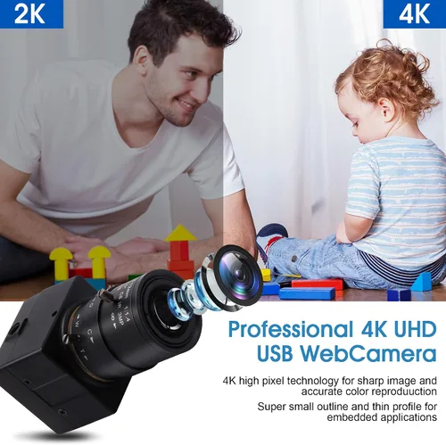 Vista 2 de Cámara USB 4K 0.1-0.472 in 4X Varifocal Lente Manual 2160P Cámara Ultra HD Compatible con UVC Primer Plano Webcam Soporte OpenCV PC Computadora