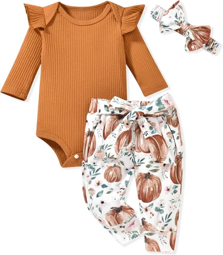 Vista 23 de Aalizzwell Conjunto de mameluco acanalado para bebé recién nacido prematuro para otoño e invierno