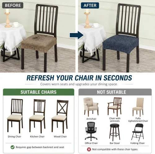 Vista 6 de NILUOH Juego de 2 fundas de asiento impermeables para sillas de comedor, de piel sintética, fundas de asiento para sillas de comedor, extraíbles