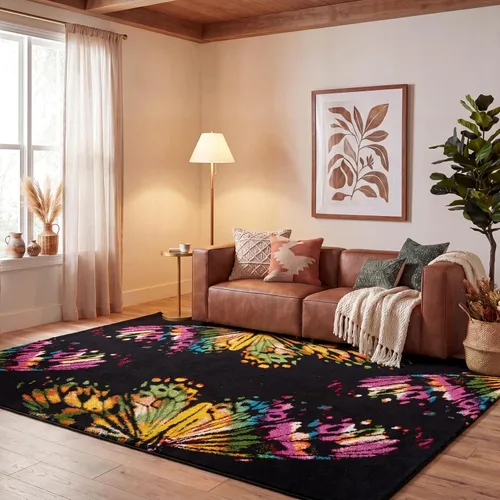 Vista 11 de SAFAVIEH Fiesta Shag Collection - Alfombra para pasillo, 2 pies 3 pulgadas x 8 pies, color negro y amarillo, diseño moderno, no desprende pelusa