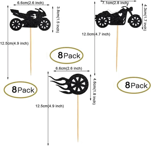 Vista 3 de 24 piezas de adornos para cupcakes de motocicleta para fiesta temática de motocicleta, fiesta de cumpleaños de hombre o niño, boda, baby shower