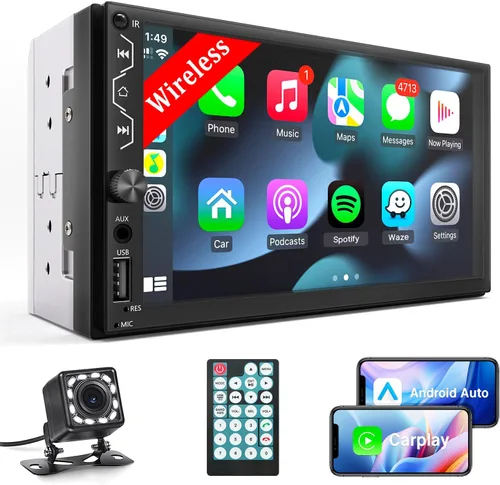 Vista 8 de Leadfan Estéreo de coche de doble DIN con cámara de tablero, receptor de audio de 7 pulgadas con pantalla táctil Full HD compatible con Carplay