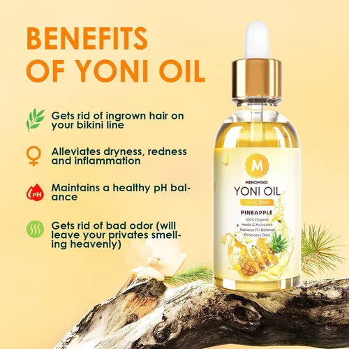 Vista 2 de Yoni Oil - Paquete de 3 aceites femeninos orgánicos para mujer, equilibrio de pH, desodorante femenino, humectante vaginal, elimina el olor