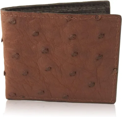 Vista 6 de Cartera plegable de piel auténtica de avestruz hecha a mano Negro