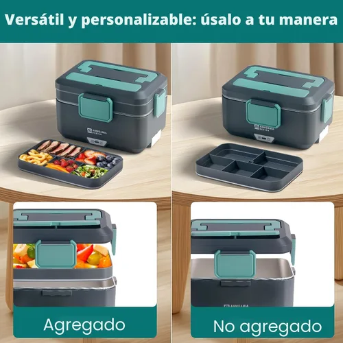 Vista 6 de Annie & Mia Design Fiambrera eléctrica para adultos, 100 W, 3.5 L, calentador de alimentos portátil de 2 capas, modo dual de 2.5 L + 1 litro