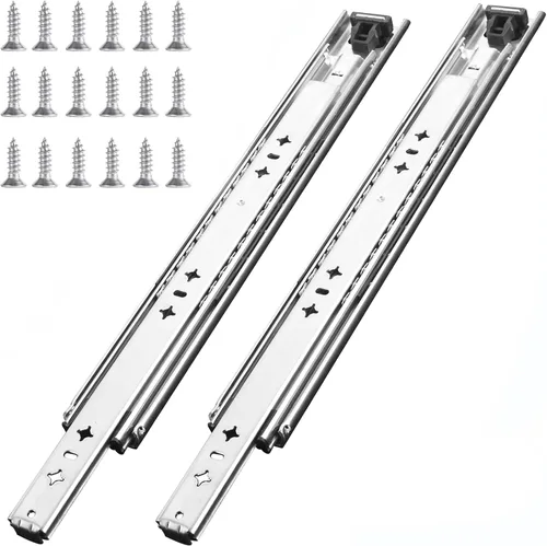Vista 8 de 1 par de guías de cajón de bloqueo resistentes de 20 pulgadas y 260 libras con tornillos, extensión completa de montaje lateral, 3 rodamientos