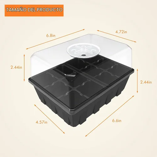 Vista 6 de Gardzen Paquete de 3 bandejas de inicio de semillas con cúpula ventilada ajustable de 36 celdas Negro