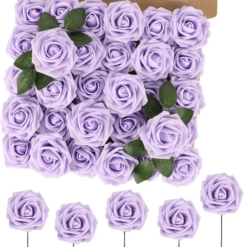 Vista 37 de MACTING 30 PCS Flores Artificiales Rosas Negras y Blancas Flores Falsas con Tallo Rosas de Espuma de Tacto Real para Boda Bola de Besos Ramillete