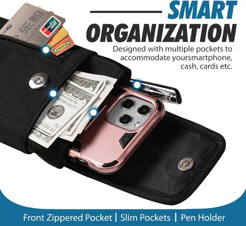 Vista 3 de Ranboo Phone Holster Fit for iPhone 17 Pro Max Samsung Galaxy A15 S25 Ultra S24 Ultra S23 Ultra Nylon Crossbody Purse Arm Band Bag Cell Phone Pouch