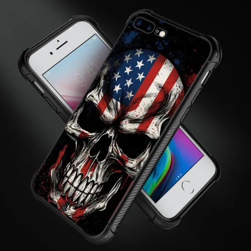 Vista 128 de Funda compatible con iPhone 8, a prueba de golpes, antiarañazos, bandera de ciervos de cola blanca de grano de madera estadounidense