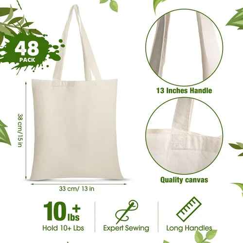 Vista 2 de Mimorou 48 bolsas de algodón de sublimación de 13 x 15 pulgadas, bolsa de lona en blanco reutilizable a granel con asas para sublimación, bricolaje