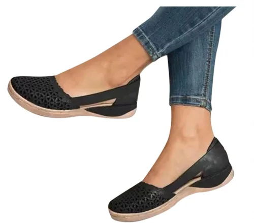Vista 2 de Liaoruay Sandalias de punta cerrada para mujer, cómodas y bonitas, zapatos planos para mujer, zapatos casuales de verano con huecos, sandalias