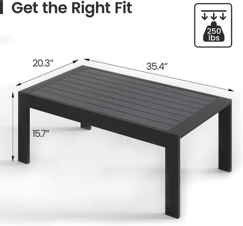Vista 2 de Mesa de centro de aluminio para todo tipo de clima, mesa de centro moderna para exterior, mesa de centro rectangular para patio y balcón y jardín