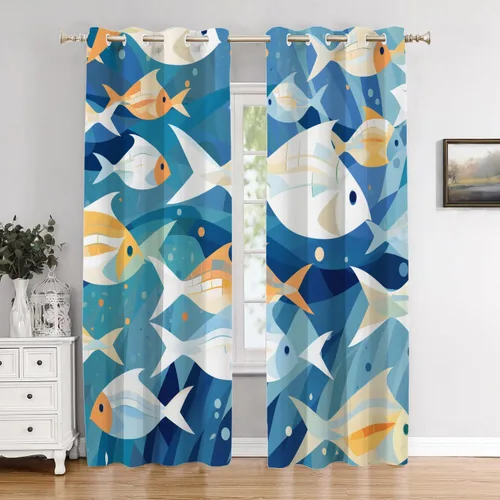 Vista 48 de Cortinas geométricas de cocina para ventanas, color negro, blanco, turquesa, cenefas opacas de poliéster multicapa para cocina, paquete de 2