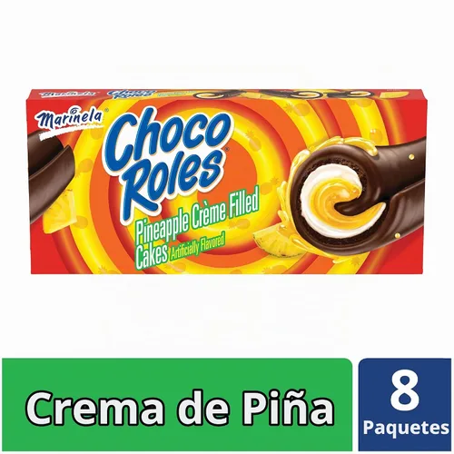 Vista 4 de Marinela Choco Roles - Pasteles rellenos cubiertos con sabor a chocolate y crema de piña, 8 paquetes, 11.28 onzas