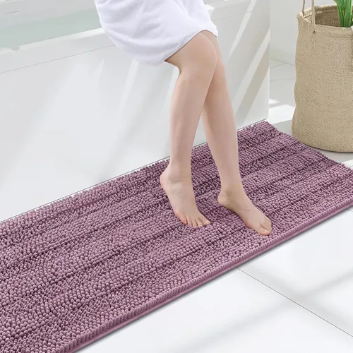 Vista 204 de Grandaily Alfombras de baño de felpilla a rayas de 24 x 16 pulgadas, extra gruesas y suaves, absorbentes, parte trasera de goma, alfombra de ducha