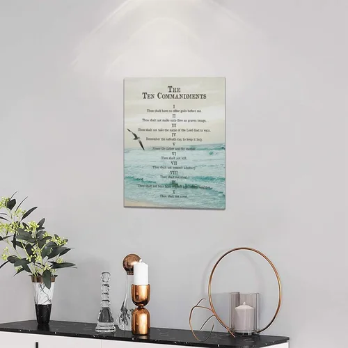 Vista 2 de Arte de pared de 10 mandamientos, impresiones en lienzo de diez mandamientos, póster de versículos de la Biblia, regalos religiosos cristianos