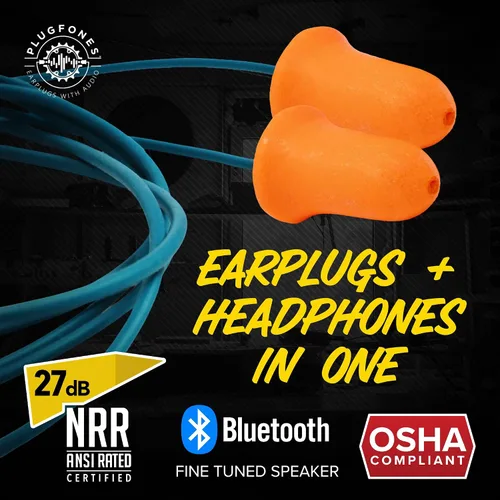 Vista 2 de Plugfones Basic Pro - Auriculares Bluetooth con Tapones de Espuma para los Oídos - Protección Auditiva NRR de 27 dB - Auriculares Inalámbricos
