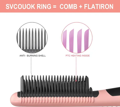 Vista 6 de Peine alisador de cabello, peine de cerámica para alisar el cabello, peine eléctrico para cabello negro, 6 ajustes de temperatura, 20 minutos