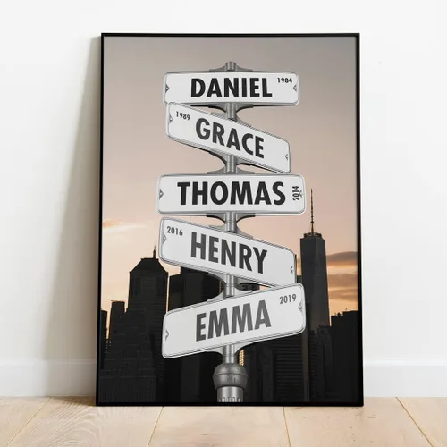 Vista 12 de VIRAGIL Lienzo personalizado con nombre de calle familiar, póster personalizado para decoración del hogar y sala de estar, arte de pared