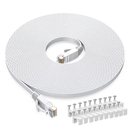 Vista 10 de BUSOHE Cable Ethernet Cat6 de 6 pies, 2 unidades, blanco, Cat-6 plano RJ45 para computadora, Internet LAN, red Ethernet, cable de conexión Ethernet