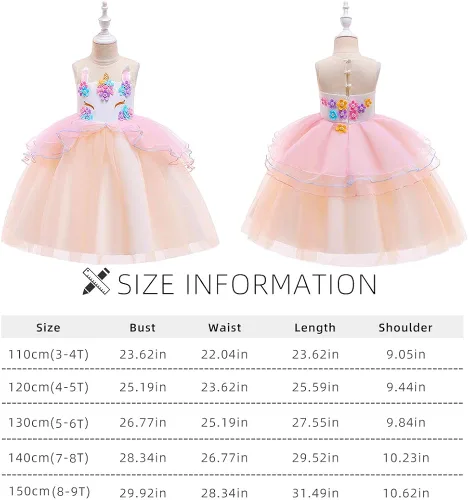 Vista 7 de Disfraz de unicornio de flores para niñas de flores vestido de tul largo concurso de cumpleaños fiesta de princesa