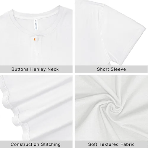 Vista 6 de PEGENO Camisetas de algodón de manga corta con solapa frontal casual para hombre