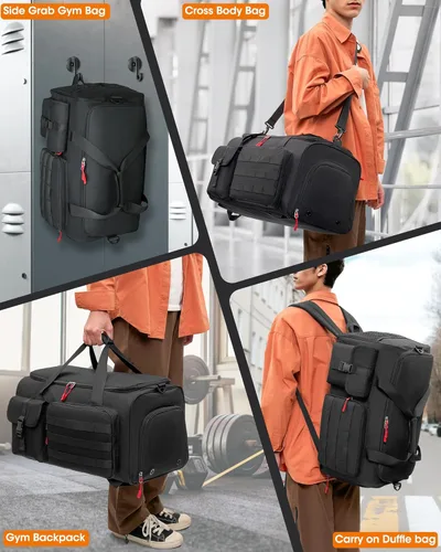 Vista 3 de RAINSMORE Bolsa de gimnasio para hombres, bolsa de viaje deportiva de 45 litros con compartimento para zapatos y laptop, mochila de entrenamiento