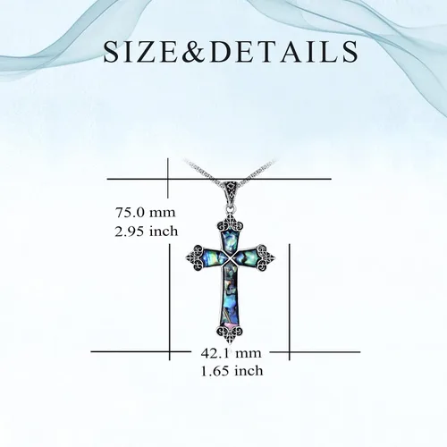 Vista 2 de CaravacaAbalone shellLord's Prayer HandsCeltic Knot Cross Pendant Necklace Religious Christian Jewelry Gifts Gothic Catholic Christian Costume Cross