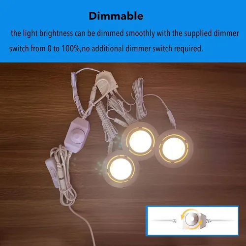 Vista 2 de Luces LED de disco empotradas con cable debajo del gabinete, iluminación regulable, bombilla halógena de 2.4 pulgadas con recorte, accesorios de luz