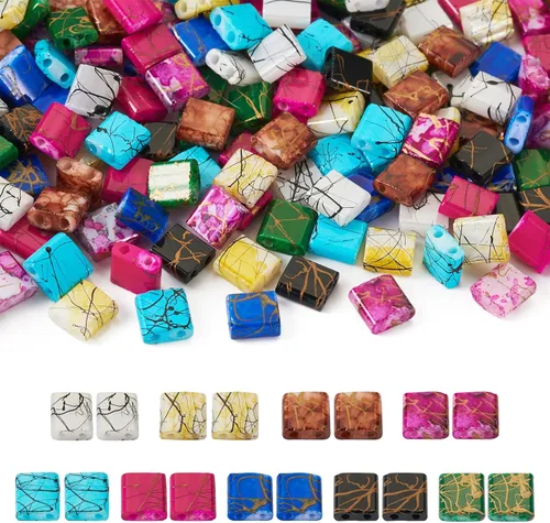 Vista 10 de Pandahall - 200 cuentas de vidrio cuadradas planas, cuentas de Tila de 2 agujeros en 10 colores para hacer pulseras, collares y aretes, joyería