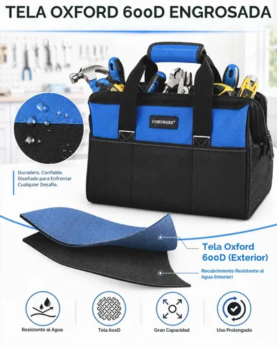 Vista 4 de COMOWARE Bolsa de herramientas de 13 pulgadas, bolsa de herramientas de boca ancha con cremallera superior, organizador de herramientas de gran