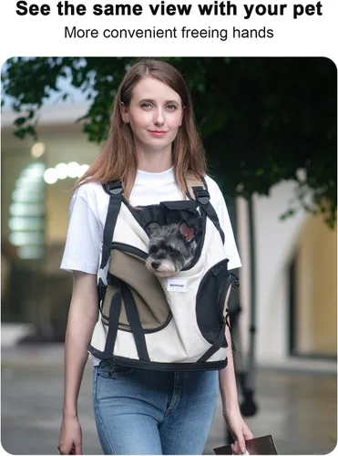 Vista 4 de Transportadores para perros pequeños, mochila para perros con 2 bolsillos para viajes, cómodo transportador frontal para perros de 8 a 18 libras