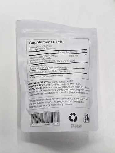 Vista 7 de Extracto de ajo envejecido de 7500 mg, suplemento de ajo orgánico inodoro para apoyo inmunológico y bienestar antioxidante, cápsulas blandas