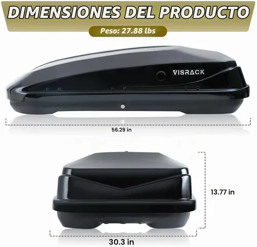 Vista 2 de Caja de carga para techo de 13 pies cúbicos para automóvil, almacenamiento de equipaje de viaje