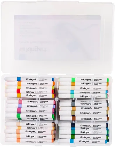 Vista 2 de KINGART 84-Piece Acrylic Paint Marker Set – 2mm Bullet Tip – Vibrant Water-Based Multi-Surface Art Pens for Rock, Glass, Wood, & Canvas – Large